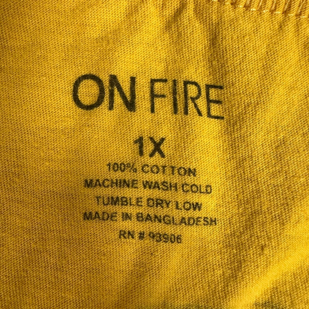 On Fire Fear No‎ Evil Yellow Graphic T-Shirt Womens 1X Religious Cotton Psalms - Picture 4 of 10